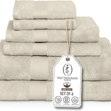 Premium Staple Cotton Bathroom Towel Set - Beige 600 GSM 6-Piece Luxury Bath Towel Set 1 Stripe - 2 Bath Towels, 2 Hand Towels & 2 Washclothes Set - High Absorbent & Quick Dry for Gym, Spa, Hotel