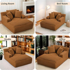 Oversized Chaise Lounge Chair Indoor Corduroy Sofa Bed with Throw Pillows Recliner Chair Comfy Large Deep Seat Sofa Couch for Living Room, Bedroom, Apartment (Orange)