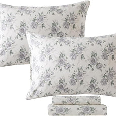 FADFAY Rose Sheets Set Full Rustic Peony Floral Bedding Botanical Leaves Sheets Vintage Farmhouse Bedding 100% Cotton Ultra Soft Breathable Collection with Deep Pocket Fitted Sheet 4Pcs, Full Size