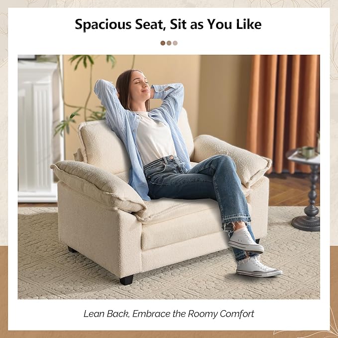 VINGLI Cloud Teddy White Single Chair with Armrest