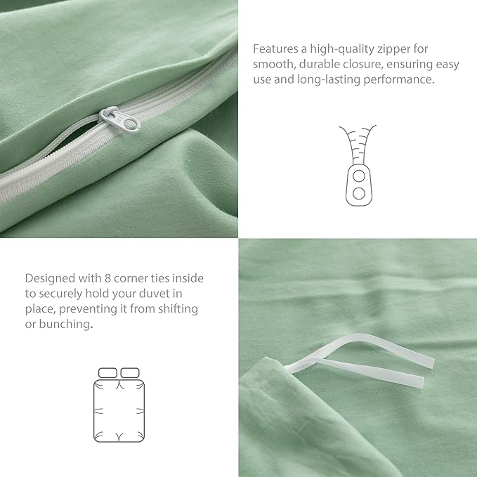 HeimenAogo Egyptian Cotton Duvet Cover Set Queen, Ultra Soft and Breathable Comforter Cover with Zipper Closure, High Thread Count Long Staple Cotton Blanket Cover 3pcs 90"×90", Silt Green