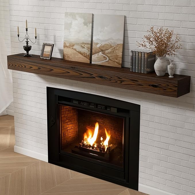 Dreamland 72 X 8 X 5 Fireplace Mantel - Solid Rustic Wood Wall Mounted Floating Shelf - Handcrafted Wood Fireplace Mantels - Floating Fireplace Mantel - Dark Brown