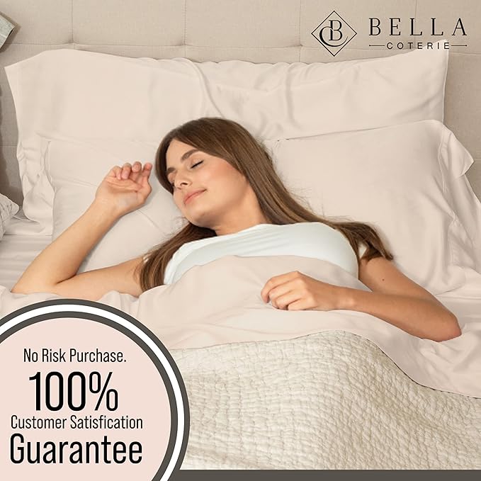 Bella Coterie 6 Piece Luxury Bamboo Viscose Split Top King Size Sheet Set | 34" Split for Adjustable Beds | 100% Organically Grown| Cooling | 18” Deep Pocket | 4 Pillowcases [Champagne]