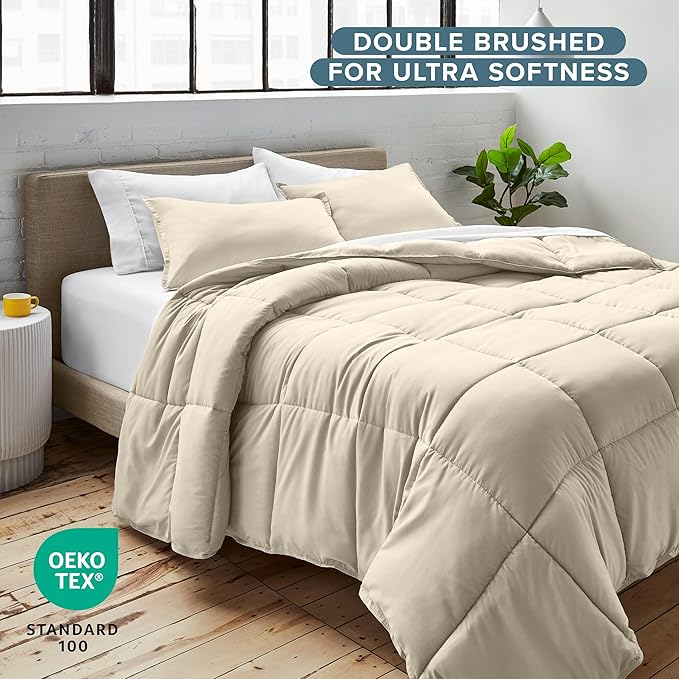 Bare Home Comforter Set - Full Size - Ultra-Soft - Goose Down Alternative - Premium 1800 Series - All Season Warmth (Full, Sand)