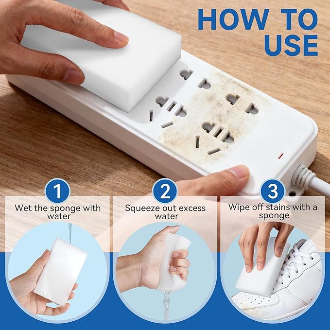 100 Pack Magic Sponge Eraser, Non-Scratch Melamine Sponges in Bulk, Multi Surface Power Scrubber Foam Cleaning Pads for Bathtub, Floor, Baseboard, Bathroom, Wall Cleaner - White Sponges