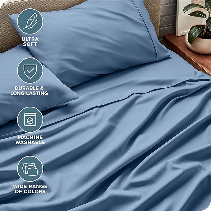 Bare Home Short Queen Sheet Set - 1800 Ultra-Soft Microfiber - Double Brushed - Deep Pockets - Easy Fit - 4 Piece Set - Bed Sheets (Short Queen, Coronet Blue) BareHome