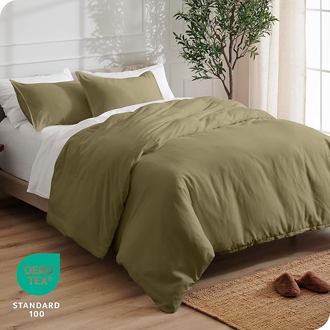 Bare Home Bedding Duvet Cover Extra Long Size - Premium 1800 Super Soft Collection - Lightweight, Cooling - Soft Breathable Bedding Duvet Cover (Twin/Twin XL, Olive)