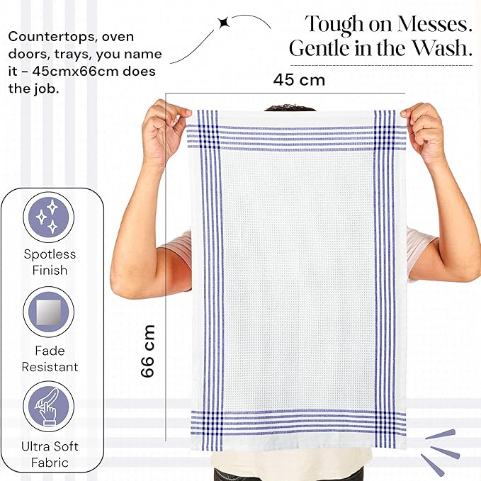 Indigo Blue and White Waffle Kitchen Towels 5 Pack, 16x26 Inch, 100% Cotton, Absorbent & Quick Dry Dish Towels, Soft & Durable Cloths for Cooking, Drying, Cleaning, Machine Washable