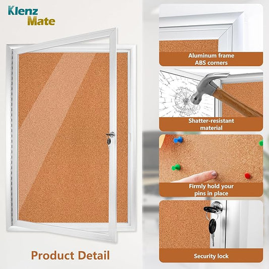 Outdoor 24"x36" Enclosed Cork Bulletin Board Tamper-Proof Dispaly Case,Brown Fabric&Aluminium Frame,Shatter Resistant Lockable Bulletin Board with Clear Acrylic Door for School,Office,Mall,Community