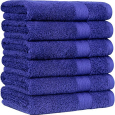 Amazon Basics 6 Piece hand towels for bathroom, Fade Resistant 100% Cotton Hand Towels, soft absorbent bathroom hand towels 6 - Pack (26''x16''), Navy Blue