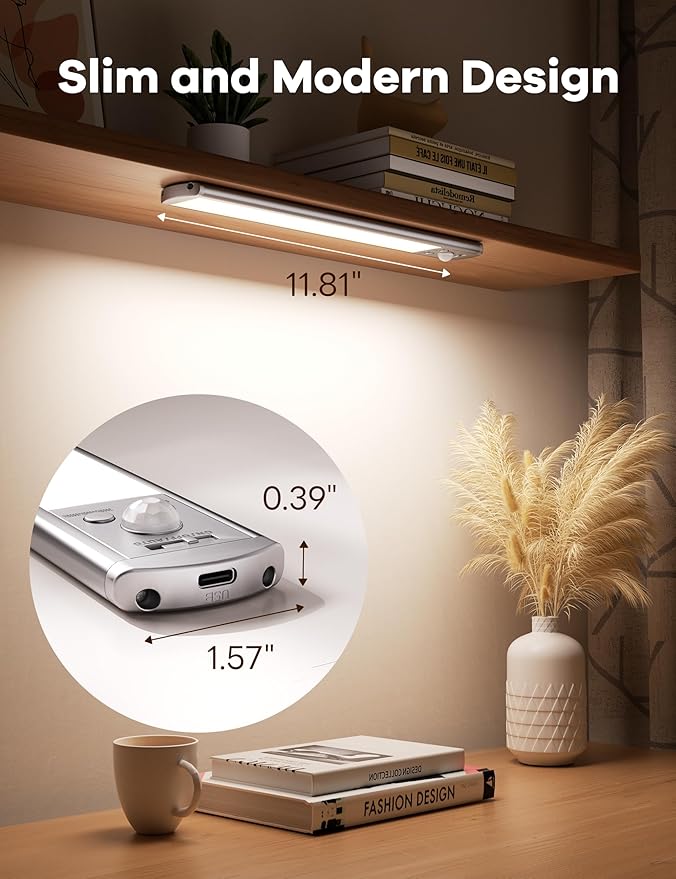 Joyzy 3 Pack Over Sink Light Battery Operated Closet Lightings LED Rechargeable Motion Sensor Counter Light Indoor Magnetic Dimmable Above Kitchen Stove Lights, Wireless Under Cabinet Lights