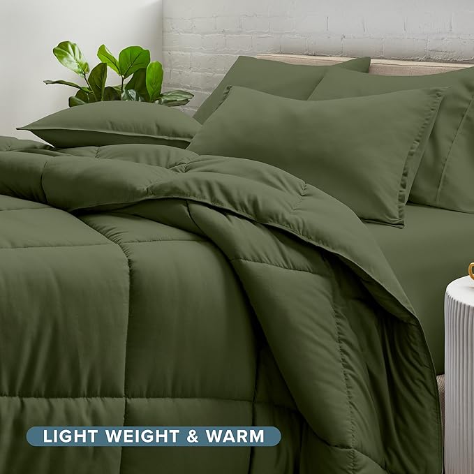 Bare Home Bed-in-A-Bag 5 Piece Comforter & Sheet Set - Twin XL - Goose Down Alternative - Ultra-Soft 1800 Premium Bedding Set (Twin XL, Cypress/Cypress)