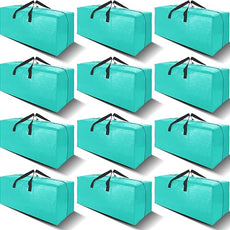 12 Pack Heavy Duty Large Moving Bags W/Backpack Straps - Strong Handles & Zippers, Storage Totes For Space Saving, Fold Flat, Alternative to Moving Box and Storage Bin, Aquamarine