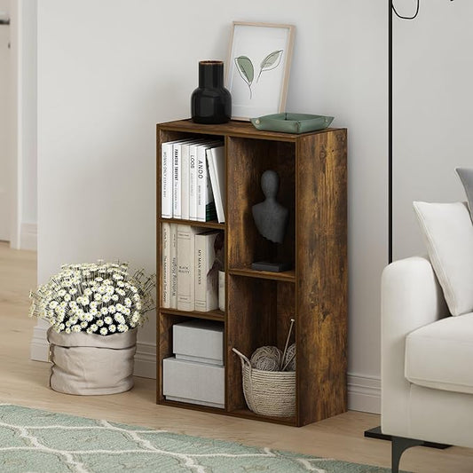 Furinno LUDER Book Shelf, 5-Cube Bookshelf, Reversible Bookcase, 9.4 x 19.5 x 31.5, for Living Room, Bedroom, Home Office, Amber Pine