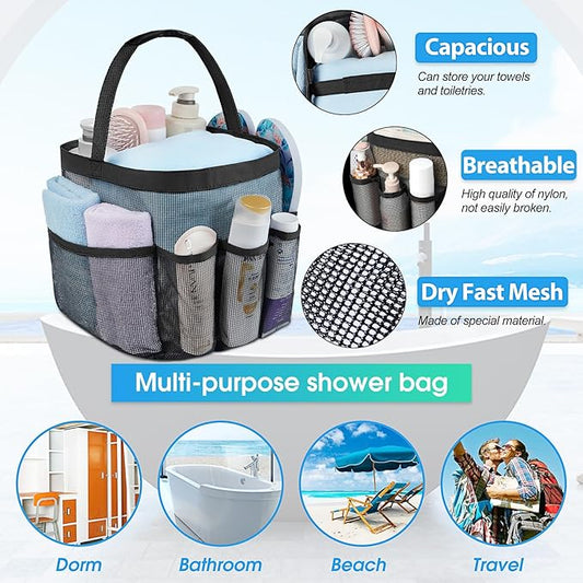 Attmu Mesh Shower Caddy Portable for College Dorm Room Essentials with 8 Pockets, Hanging Caddy Dorm Basket, Quick Dry Shower Bag for Bathroom