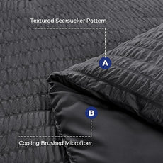 HYMOKEGE Oversized King Comforter Set Seersucker 7 Pieces, All Season Luxury Bed in a Bag for Bedroom, Bedding Set with Comforter, Sheets, Pillowcases & Shams, Dark Grey