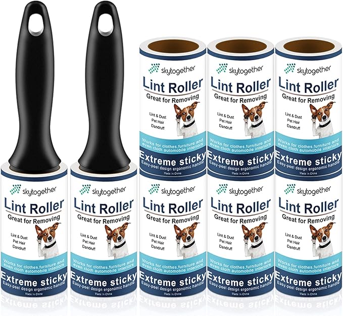 Lint Rollers for Pet Hair Extra Sticky, Dog Cat Pet Hair Remover Couch Lint Roller Travel Size Lint Remover for Clothes, 2 Reusable Handles+8 Lint Roller Refills Pack, 512 Sheets Total