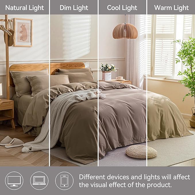 JELLYMONI Cotton Duvet Cover Cal King Size - Khaki Comforter Cover with Button 100% Washed Cotton 3PCS Breathable Soft Solid Bedding Set Duvet Cover 104×98in & 2 Pillowcases (NO Comforter)