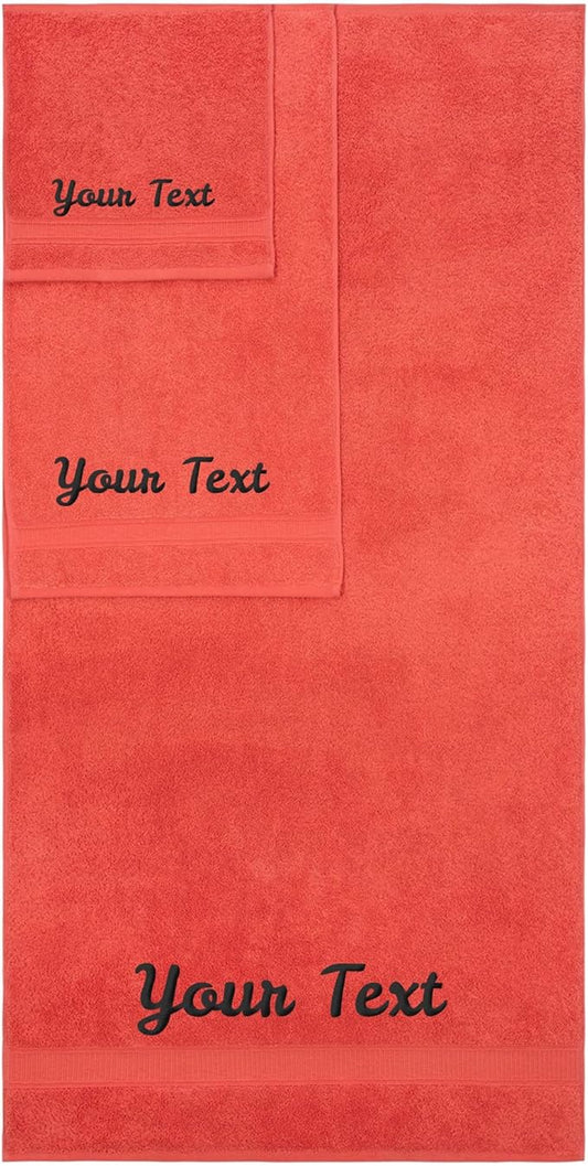Personalized Towels, Hotel & Spa Quality, Super Soft, Highly Absorbent, Bathroom Sets, 100% Cotton Monogrammed towels 3 Piece Towel Set, Includes 1 Bath Towels, 1 Hand Towels, 1 Washcloths, Coral