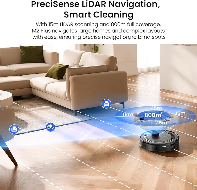 Lefant LiDAR Robot Vacuum and Mop Combo,75-Days Self-Emptying,6000Pa Powerful Scution,Multi-Floor Mapping, No-Go Zones,140 Min Runtime,2.4G/5G WiFi/Alexa/APP/iWatch,M2 Plus Black