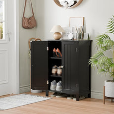 SUPER DEAL Modern Bathroom Floor Storage Cabinet with Adjustable Shelf and Double Door Rust Proof, Living Room Modern Home Furniture Storage Organizer Cabinet, Black