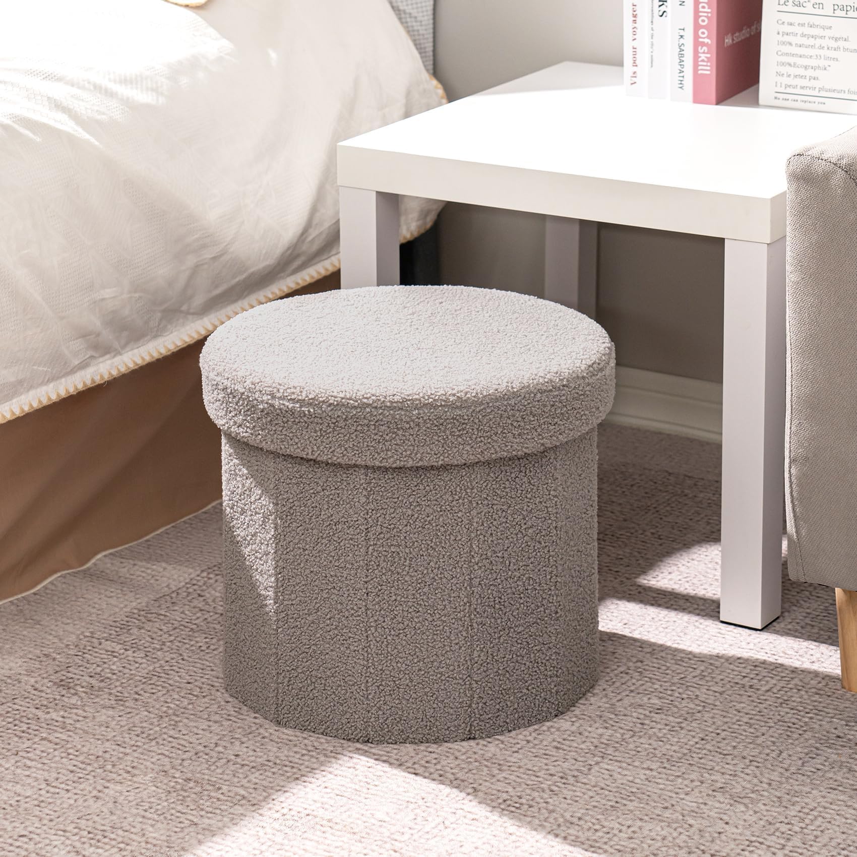 B FSOBEIIALEO Storage Ottoman Cube, Flowers Shaped Ottomans with Storage Foot Stool Footrest for Lving Room, Boucle Ottoman Seat for Dorm Room,Faux Teddy Fur,White 12.6"x12.6"x12.6" Dormly