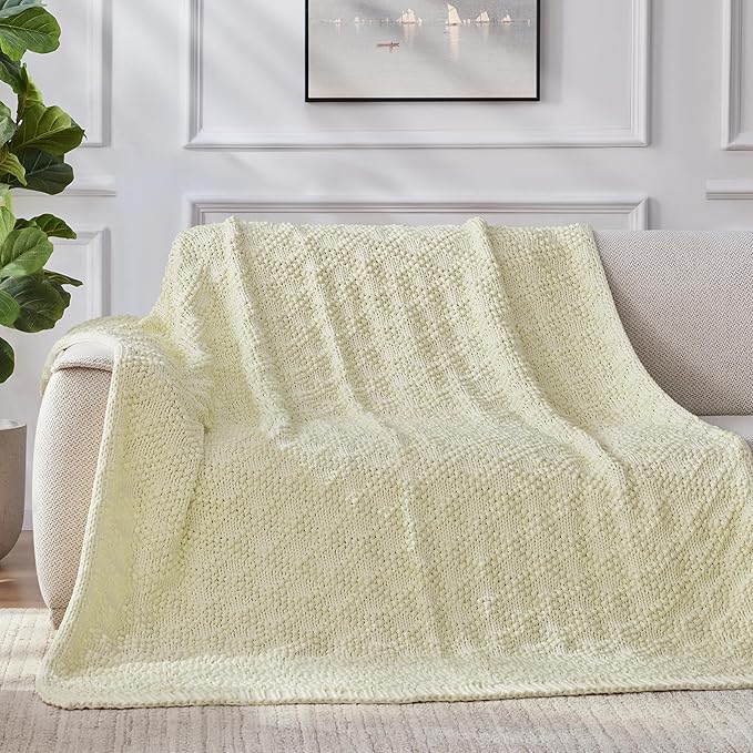 Knitted Weighted Blanket for Adult, Chunky Knit Weighted Throw for Sleep 48"*72" 12lbs, Cooling Breathable Heavy Blanket for Hot Sleepers, Machine Washable Blanket for Room Decor(Cream White)