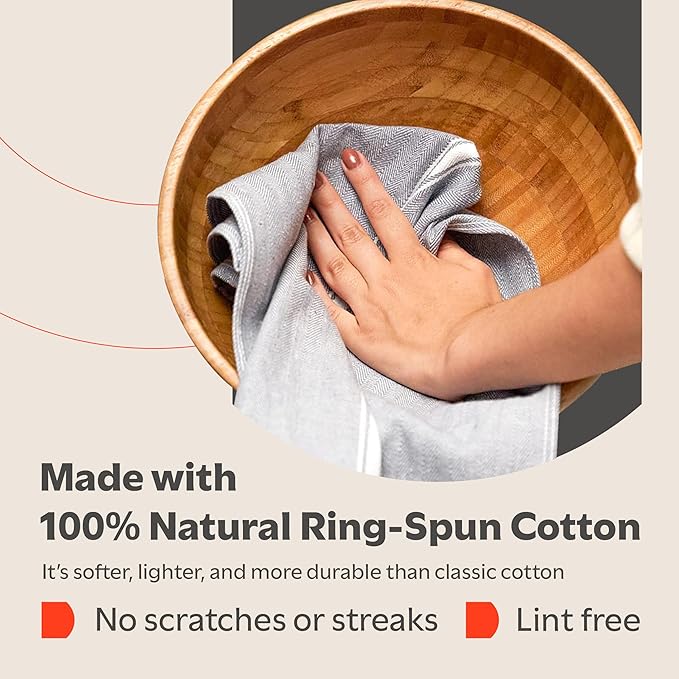 Zeppoli Classic Kitchen Towels - 30 Pack 100% Natural Cotton Towel Set, Reusable Wash Cloths, Absorbent Dish Towels, Machine Washable Hand Towels, Kitchen Essentials - 14” by 25” - Gray Base