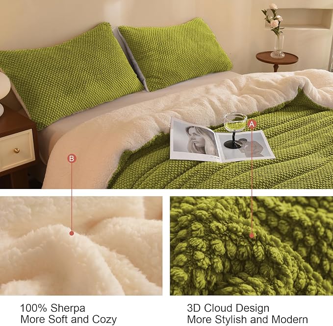 3D Jacquard Design Comforter Set, Ultra-Soft Warm Twin Size Sherpa Fur Plush 2-Pieces Sets Luxury Cozy Bedding with 1 Pillowcase (68"x90", White Grape)
