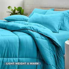Bare Home Bed-in-A-Bag 5 Piece Comforter & Sheet Set - Twin XL - Goose Down Alternative - Ultra-Soft 1800 Premium Bed Set (Twin XL, Aqua/Aqua)