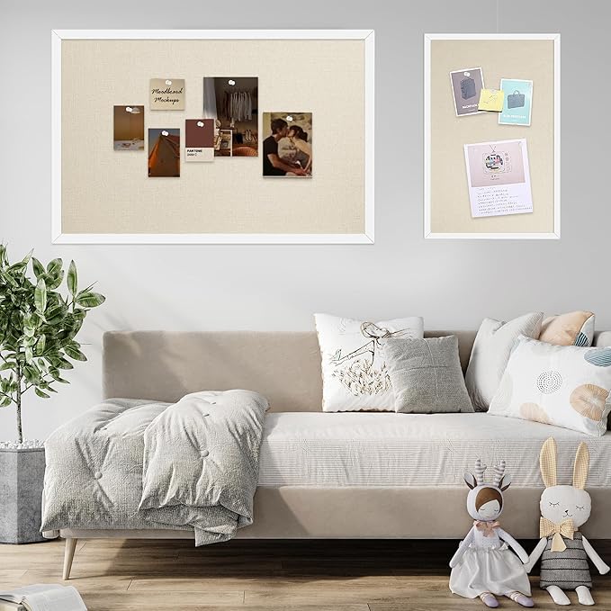 13.3x17.7 InchCork Board for Wall Hanging with Linen, Bulletin Board with Push Pins, Mounted Memo Message Board for Home Office Decor, Dorm Room Essentials, Classroom Organization