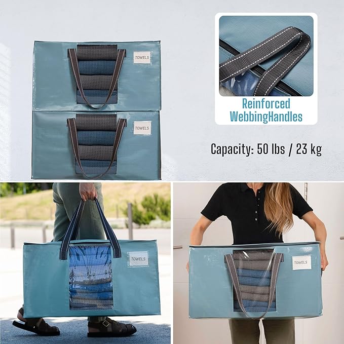 VENO 8 Pack Moving Bags, Christmas Storage Bins, Moving Boxes Alternative, Comforter and Blanket Storage Bags, College Dorm Packing Supplies, Foldable Heavy-Duty Tote (Shiny Light Blue, 8 Pack)