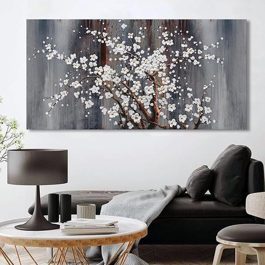 AJAZIKO Plum Blossom Canvas Wall Art Brown Wall Decor Living Room Bedroom Pictures for Over Bed Framed Artwork for Wall Modern Canvas Paintings for Decorations Office Decor