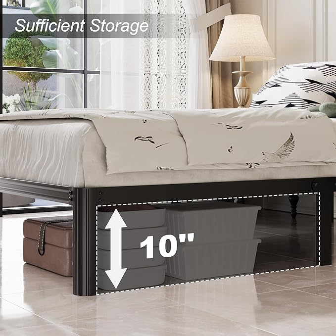 12 Inch Queen Bed Frame with Rounded Corner Legs, 2000 LBS Heavy Duty Metal Queen Platform Bed Frame with Steel Slats Support, No Box Spring Needed, Noise Free, Easy Assembly