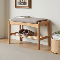 Solid Wood Shoe Bench Assembled, Shoe Rack Bench with Gray Cushion for Entryway, Living Room, Bedroom, Hallway, 11.8