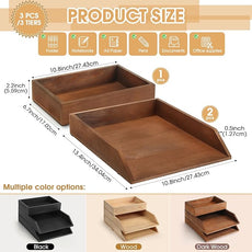 3 Pcs Wooden Letter Trays, Wood Letter-Size Desk Organizer, Heavy Duty 3 Tier Stackable Support Paper Tray Tabletop Inbox Drawer Desktop Organizer for File Folder Magazine Office(Brown)