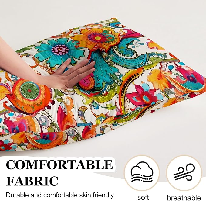 Microfiber Body Pillow Cover with Hidden Zipper,Comfortable Fabric,Floral Print Pattern Body Pillow Case,Lightweight and Breathable,The Size is 20 "X 54"(09-Bohemian Flower)