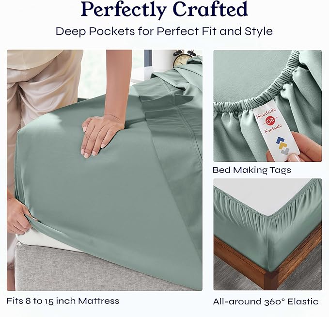 California Design Den Twin XL Sheet Sets - Soft 400 Thread Count Sateen, Natural 100% Cotton Sheets Set with Deep Pockets, and Durable Bedding - Sage Green CaliforniaDesignDen