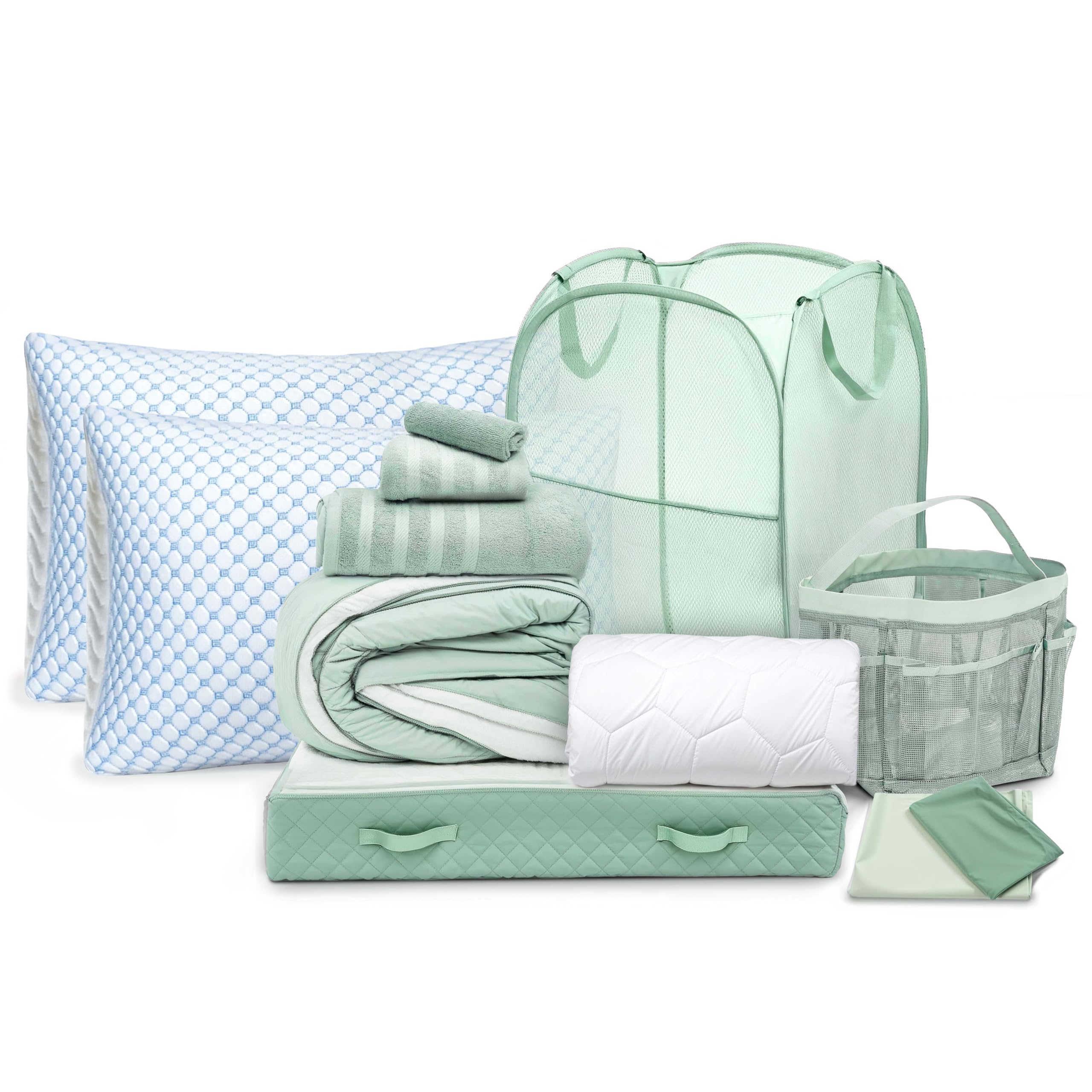 Hearth & Harbor Complete Dorm Room Set, Twin XL Comforter Set, Sheet Set, Mattress Protector, Towels and Organizers - All Dorm Accessories Included Dormly