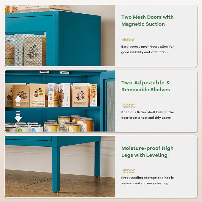 40"H Blue Bathroom Storage Cabinet,Navy Blue Storage Cabinets,Metal Bathroom Floor Cabinet with 2 Adjustable Shelves&2 Doors,Small Blue Locker Cabinets with Adjustable Shelves & Doors for Hallway,