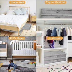 punemi Under Bed Storage Containers, 3 Pcs Large Blanket Clothes Storage Bag, Long Flat Firm Sides Underbed Organization And Storage w/ 3 Handles & Lid For Comforter Toy Closet, 31.1*15.7*6 inch Tall