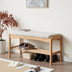 Solid Wood Shoe Bench Assembled, Shoe Rack Bench with Cushion for Entryway, Living Room, Bedroom, Hallway, 11.8