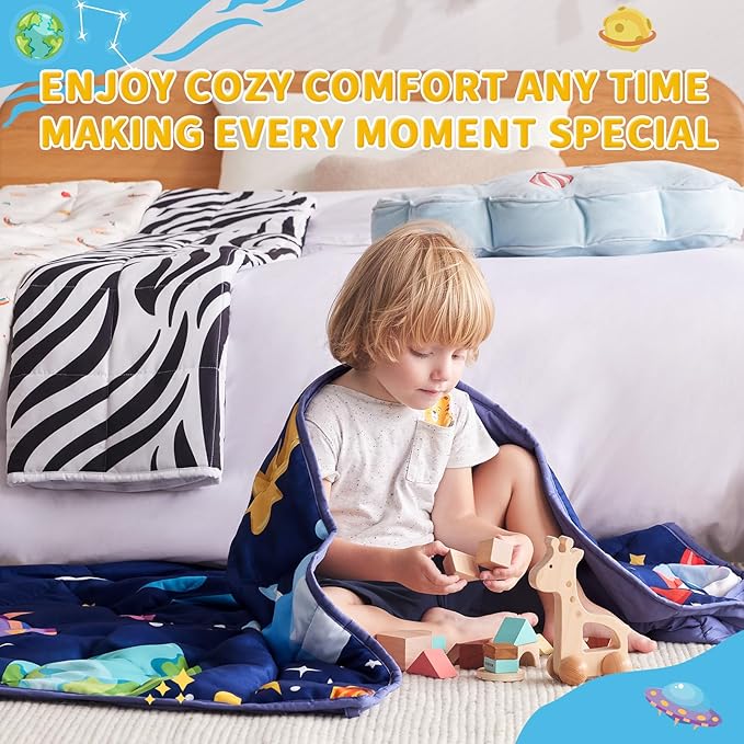anfie Weighted Blanket Kids(36"x48" 3lbs) Weighted Blanket Cooling Blanket for Sleeping,Throw Size Breathable Blanket with Premium Glass Bead(Blue Aerospace)