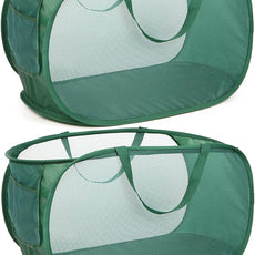Sturdy Mesh Pop Up Laundry Hamper, Collapsible Laundry Baskets with Side Pocket, Foldable Clothes Hamper with Reinforced Carry Handles for Laundry, Bathroom, Kids Room, Dorm or Travel 2 Pack Emerald