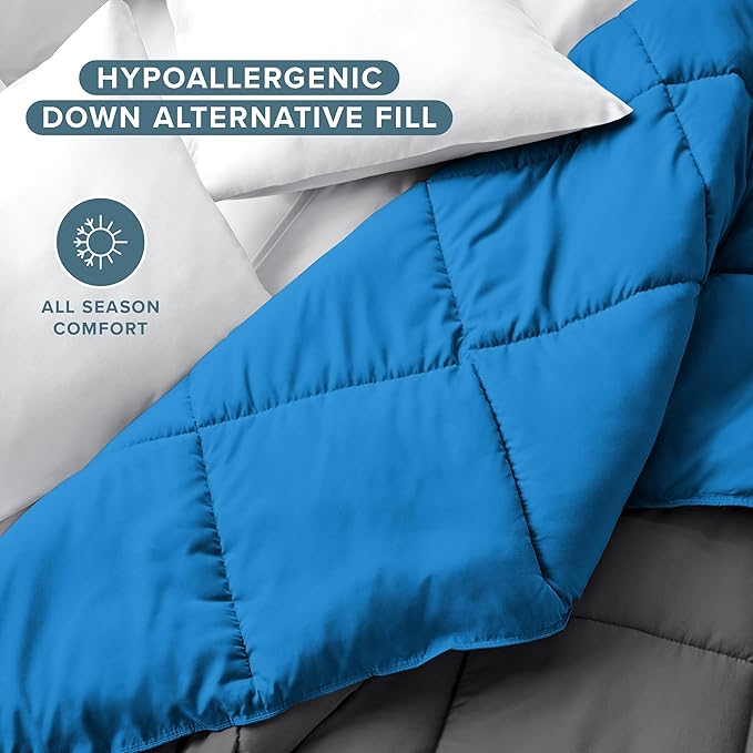 Bare Home Full Comforter - Reversible Colors - Goose Down Alternative - Ultra-Soft - Premium 1800 Series - All Season Warmth - Bedding Comforter (Full, Grey/Medium Blue)