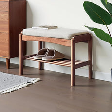 Solid Wood Shoe Bench Assembled, Shoe Rack Bench with Cushion for Entryway, Living Room, Bedroom, Hallway, 11.8