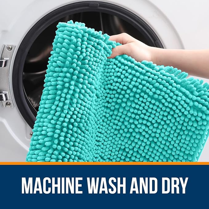 OLANLY Bathroom Rugs 47x20, Extra Soft Absorbent Chenille Bath Rugs, Rubber Backing Quick Dry, Machine Washable Bath Mats for Bathroom Floor, Tub and Shower, Home Decor Accessories, Teal