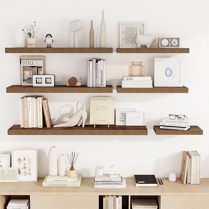 36 Inch Floating Shelves, 36"x9.25"x1.5" Inch Deep Floating Shelves for Wall, Wooden Shelves for Bathroom, Bedroom, Living Room, Brown, 2 Pieces