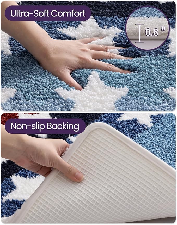 DEXI Rustic Star Bathroom Rug, 24x36 Non Slip Washable Bath Mat Absorbent, Ultra Soft Plush Microfiber Bathmat Quick Dry for Shower Floor, Tub, Sink, Colorful Stripes