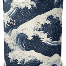 Japanese Style Waves Laundry Hamper Large Canvas Fabric Lightweight Storage Basket/Dirty Clothes Collapsible Waterproof for College Dorms, Boys and Girls Bedroom,Bathroom